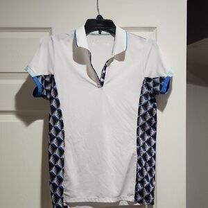Antigua White and Blue Patterned Blouse